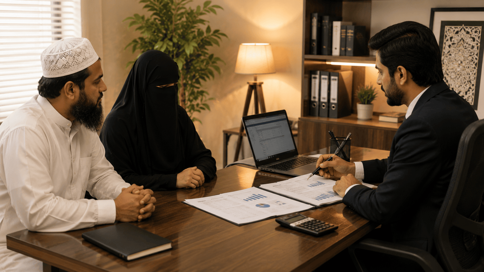 A couple meeting a financial advisor